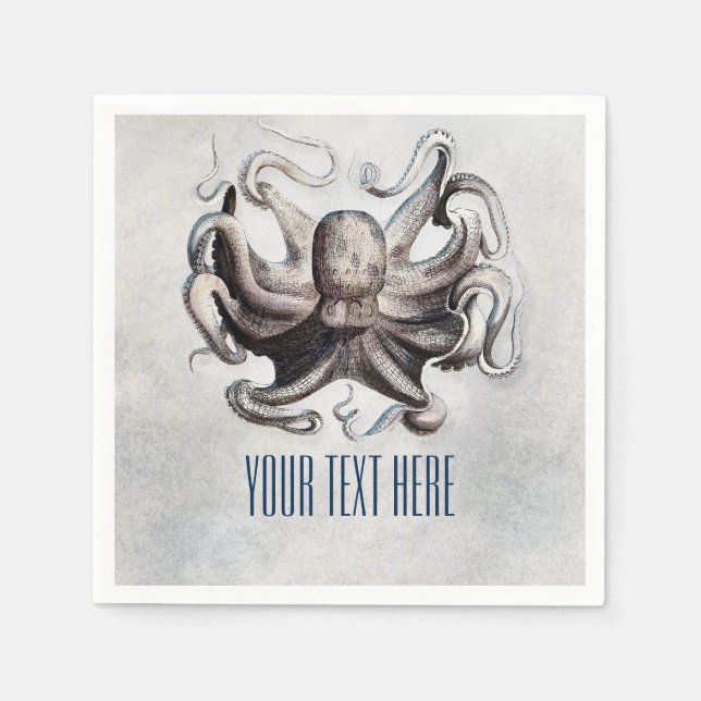 Vintage Octopus Beach Elegant Wedding Napkins (Front)