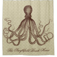 Vintage Octopus Beach House Nautical Anchors Brown