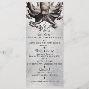 Vintage Octopus Beach Wedding Elegant Menu Card