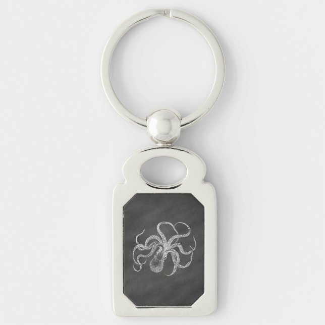 Vintage Octopus Chalkboard Background Template Keychain (Front)