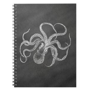 Vintage Octopus Chalkboard Background Template Notebook