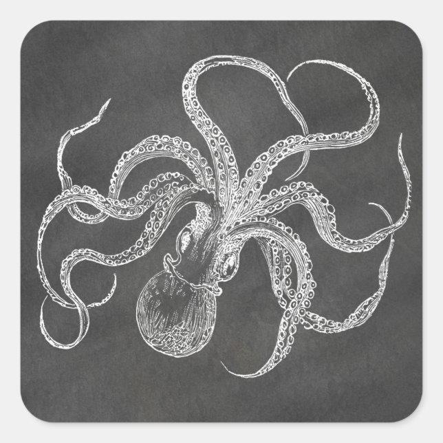 Vintage Octopus Chalkboard Background Template Square Sticker (Front)