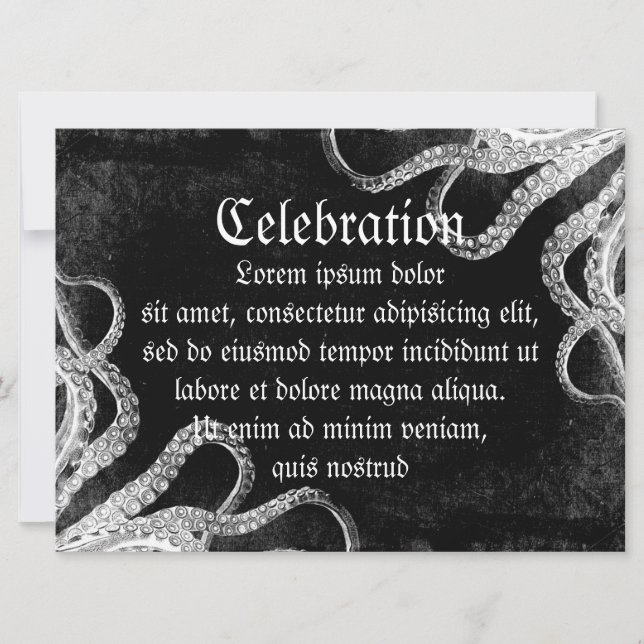 Vintage Octopus Dark Invitation (Front)