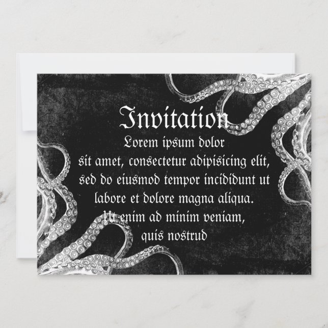 Vintage Octopus Dark Invitation (Front)