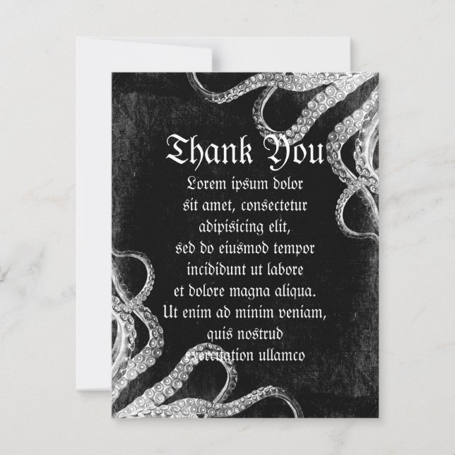 Vintage Octopus Dark Thank You Card (Front)