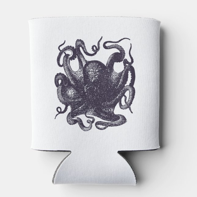 Vintage Octopus Illustration Can Cooler (Back)