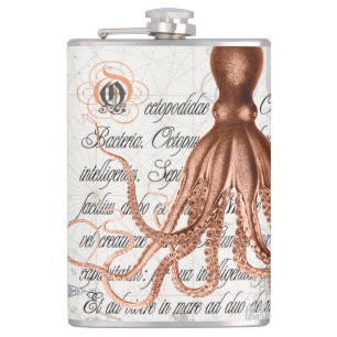 Vintage Octopus Illustration Hip Flask