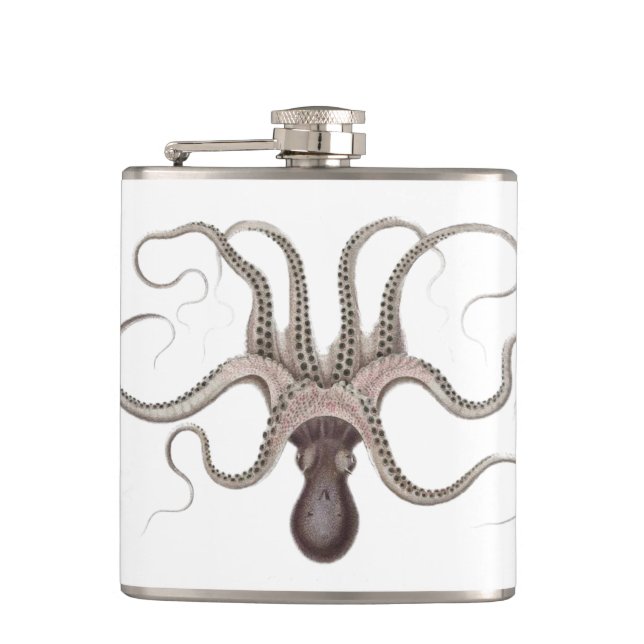 Vintage Octopus Illustration Hip Flask (Front)