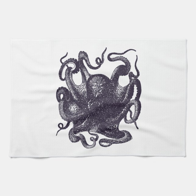 Vintage Octopus Illustration Kitchen Towel (Horizontal)