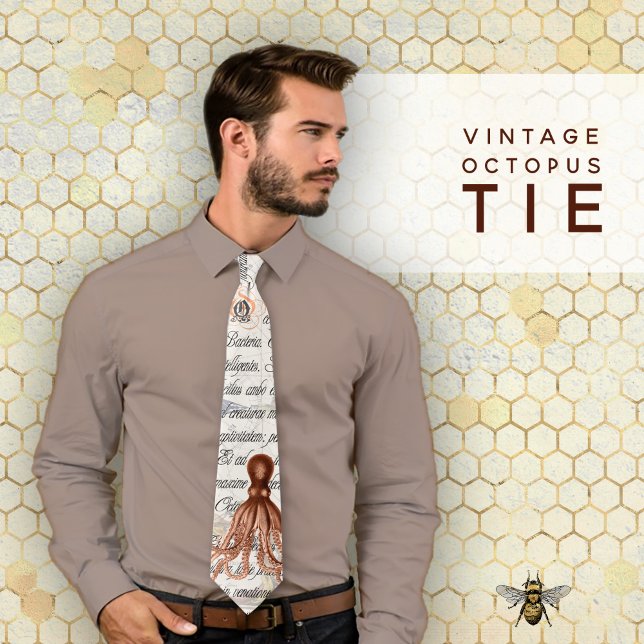 Vintage Octopus Illustration Tie (Vintage Octopus Illustration Neck Tie)