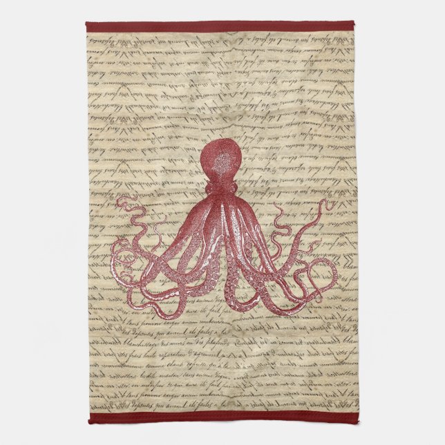 Vintage octopus kitchen towel (Vertical)