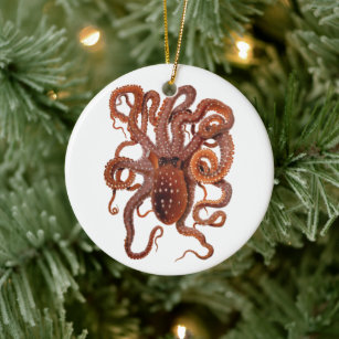 Vintage Octopus Macropus, Marine Aquatic Animals Ceramic Ornament