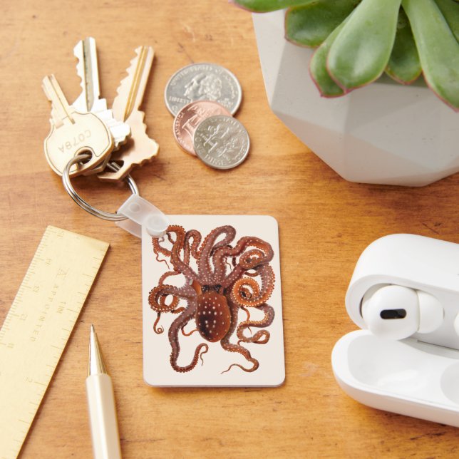 Vintage Octopus Macropus, Marine Aquatic Animals Keychain (Desk)