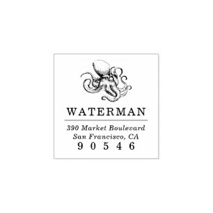 Vintage Octopus Nautical Return Address Rubber Stamp