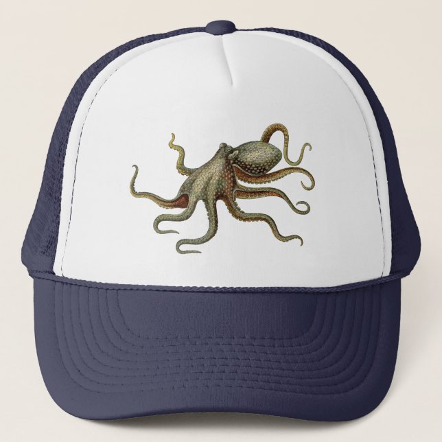 Vintage Octopus Nautical Sea Creature Trucker Hat (Front)