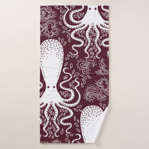 vintage Octopus pattern. Bath Towel