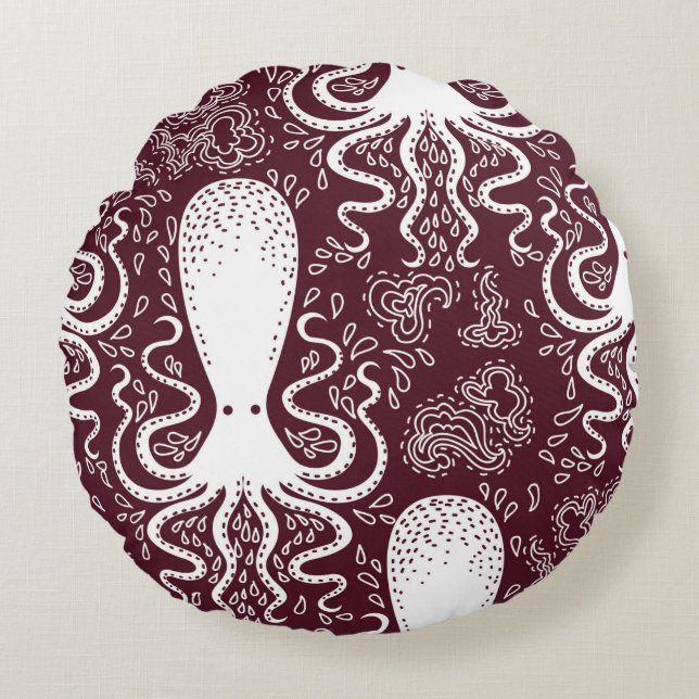 vintage Octopus pattern. Round Pillow (Front)