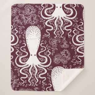 vintage Octopus pattern. Sherpa Blanket