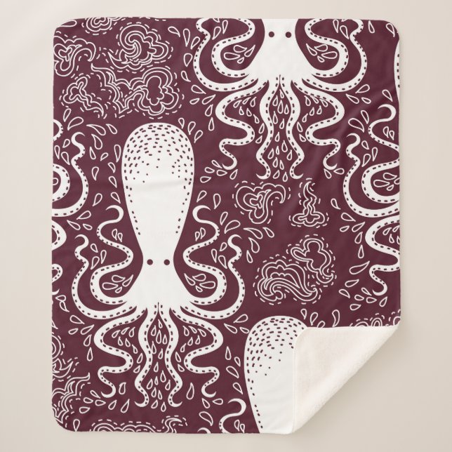 vintage Octopus pattern. Sherpa Blanket (Front)