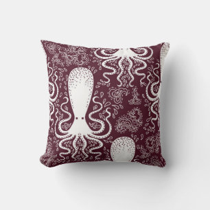 vintage Octopus pattern. Throw Pillow