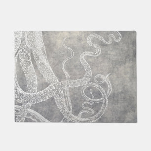 Vintage Octopus Silver Pewter Grey Watercolor Doormat