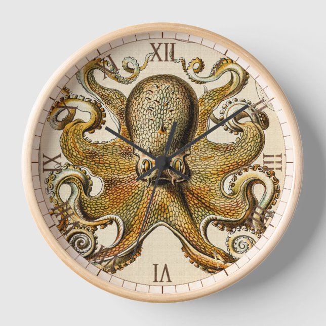 Vintage Octopus Squid by Ernst Haeckel Clock (Front)