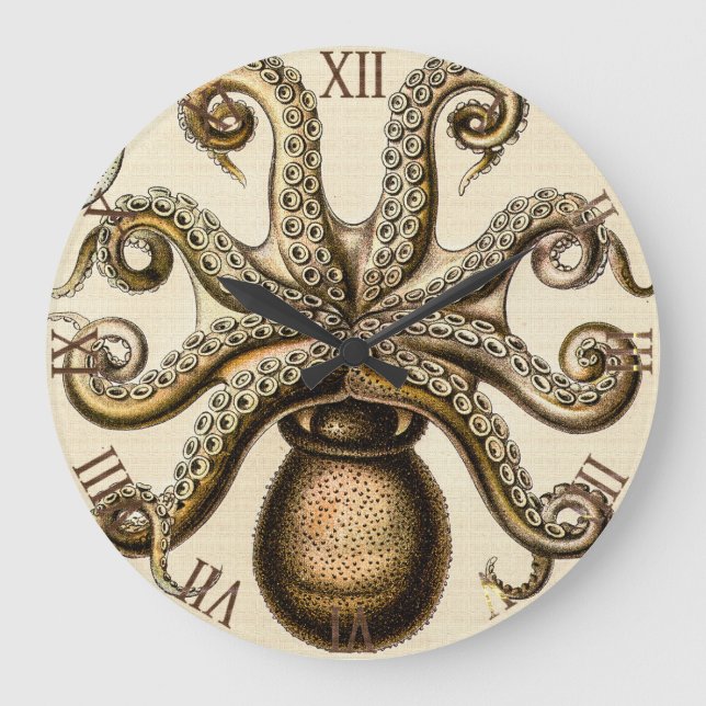 Vintage Octopus Squid by Ernst Haeckel Large Clock (Front)