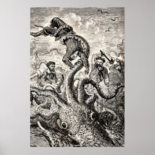 Vintage Octopus Squid Holding Sailor Poster