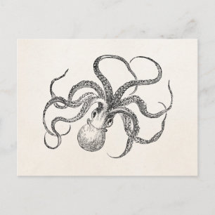 Vintage Octopus Template on Antique Paper Postcard