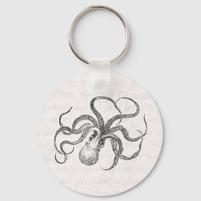 Vintage Octopus Template with Antique Text Keychain (Front)