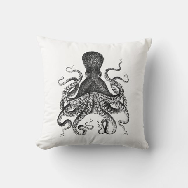 Vintage Octopus Throw Pillow (Front)