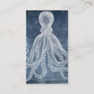 Vintage Octopus Twilight Blue Denim Watercolor Business Card