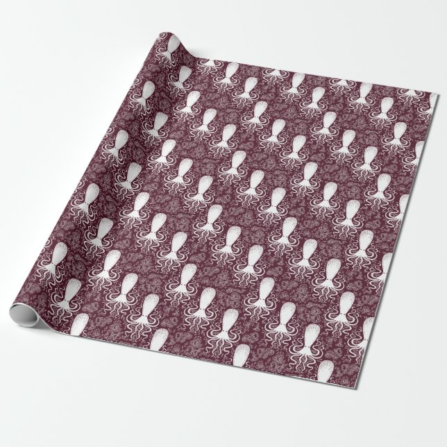 Vintage Octopus: Underwater Pattern Splendour Wrapping Paper (Unrolled)