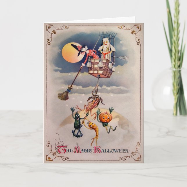 Vintage Odd Air Balloon Halloween Card (Front)