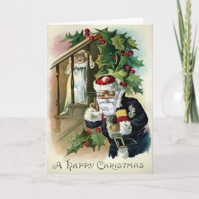 Vintage Odd Santa and Creepy Child Holiday Card (Front)