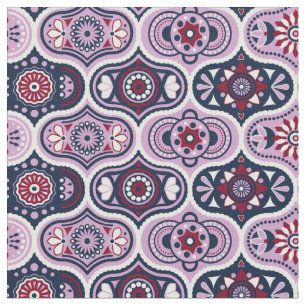 Vintage Ogee Intricate Navy and Orchid Fabric