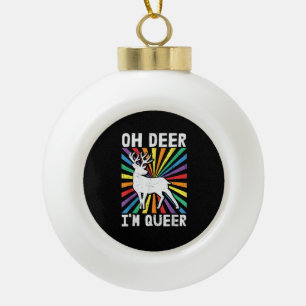 Vintage Oh Deer I'm Queer Pride LGBT Gay Lesbian Ceramic Ball Christmas Ornament