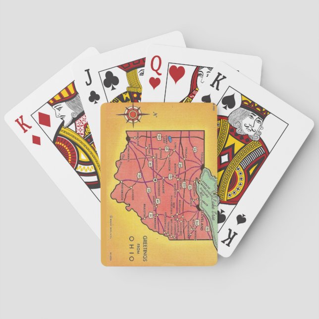Vintage Ohio Map Greetings Playing Cards (Back)