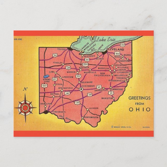 Vintage Ohio Map Greetings Postcard (Front)
