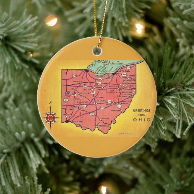 Vintage Ohio Map Ornament (Tree)