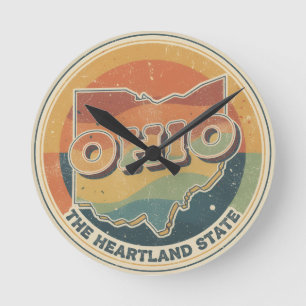 Vintage Ohio State Map pride Design,Retro Round Clock