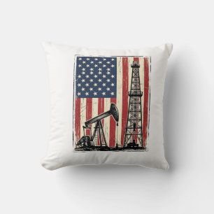Vintage Oilfield American Flag Vector Shirt Design Throw Pillow