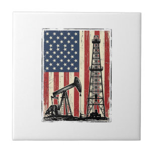 Vintage Oilfield American Flag Vector Shirt Design Tile