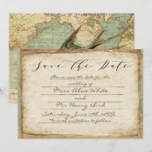 Vintage oiseau et carte Mariage turquoise Enregist