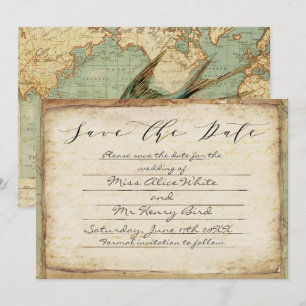 Vintage oiseau et carte Mariage turquoise Enregist