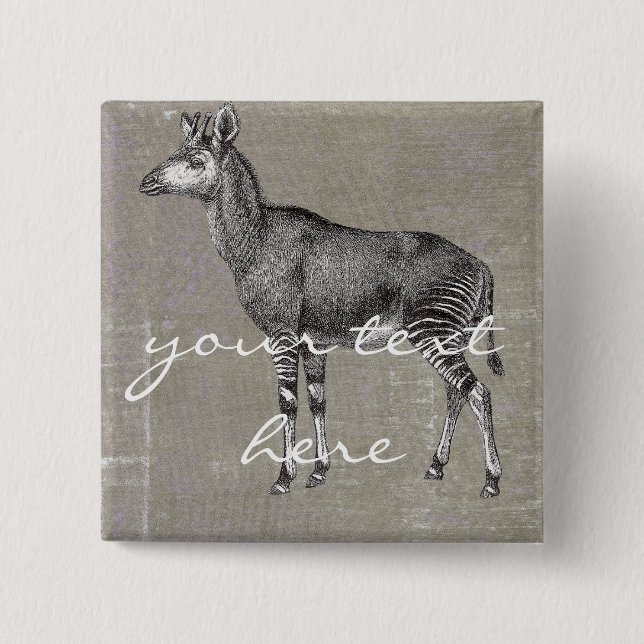 Vintage Okapi 2 Inch Square Button (Front)