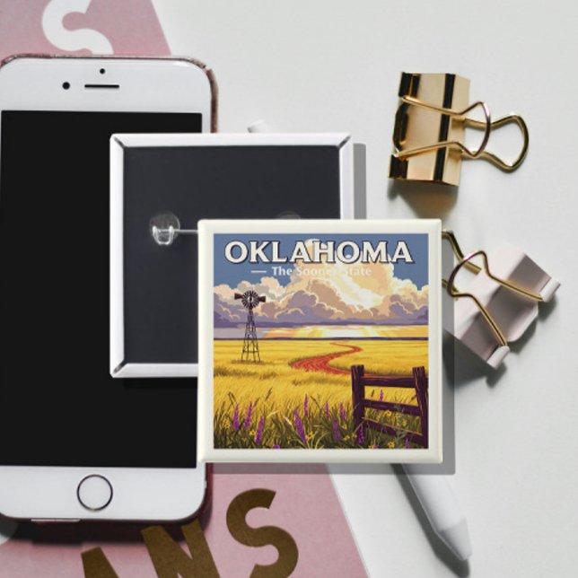 Vintage Oklahoma 2 Inch Square Button (Creator Uploaded)