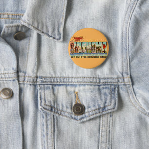 Vintage Oklahoma Greeting Postcard 2 Inch Round Button