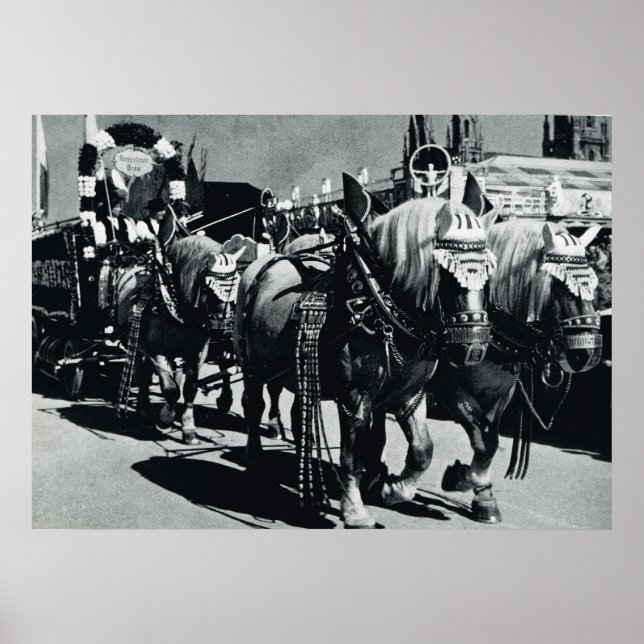 Vintage Oktoberfest, Munich, Brewery horses Poster (Front)