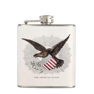 Vintage Old 1800s American Eagle Bird Illustration Hip Flask